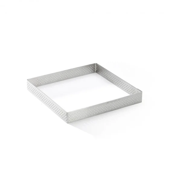 Cercle à tarte carré inox perforé VALRHONA 15x15cm H.2cm