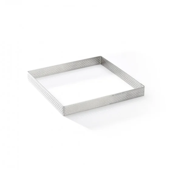 Cercle à tarte carré inox perforé VALRHONA 17,5x17,5cm H.2cm