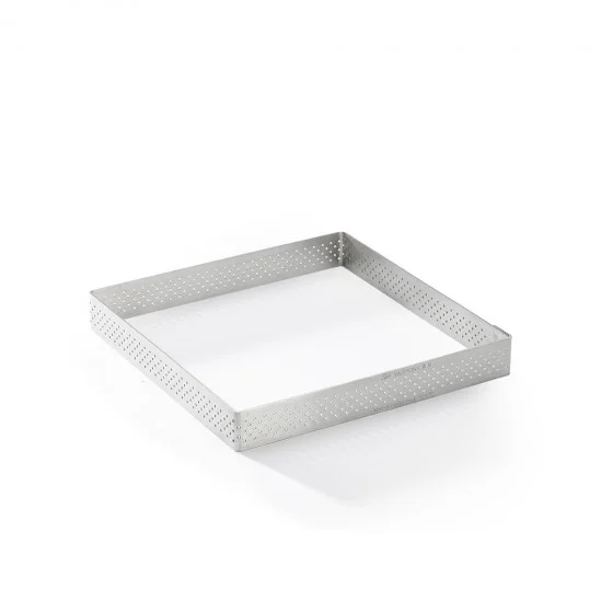 Cercle à tarte carré inox perforé VALRHONA 7x7cm H.2cm