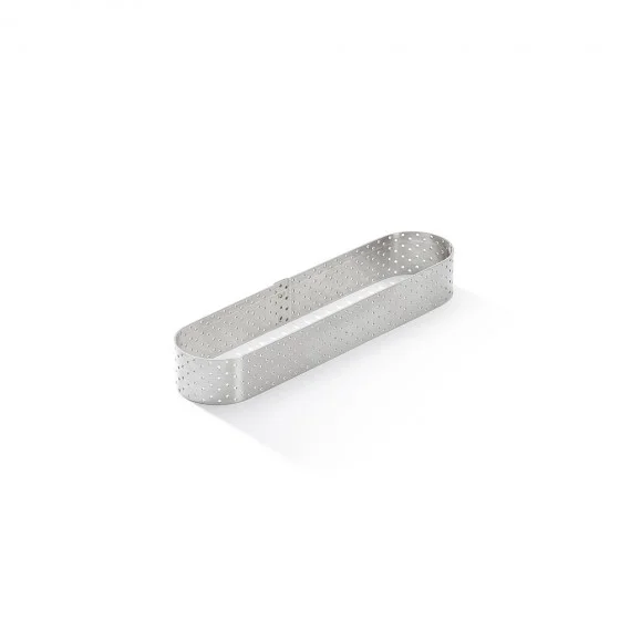 Cercle à tarte oblong inox perforé VALRHONA 14,5x3,5cm H.2cm