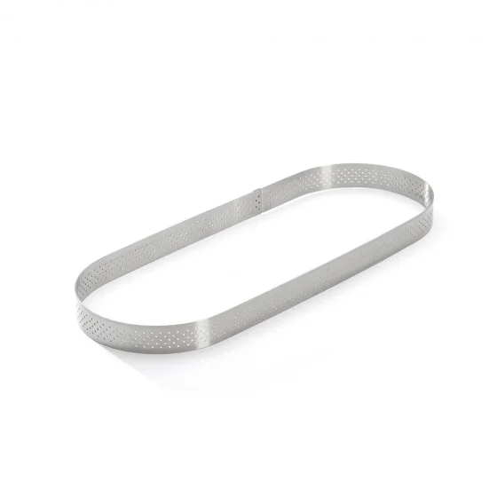 Cercle à tarte oblong inox perforé VALRHONA 30x11cm H.2cm