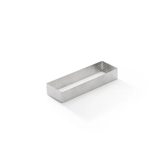 Cercle à tarte rectangle inox perforé VALRHONA 12x4cm H.2cm