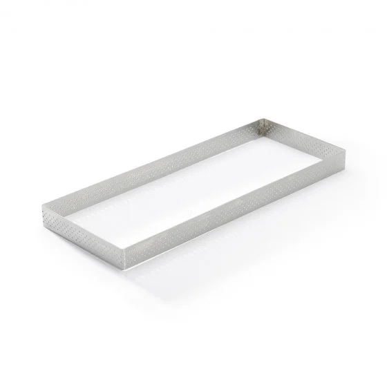 Cercle à tarte rectangle inox perforé VALRHONA 28x11cm H.2cm