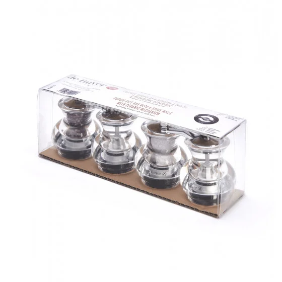 Coffret de 4 moulins avec manivelle acrylique transparent 7cm BOOGIE