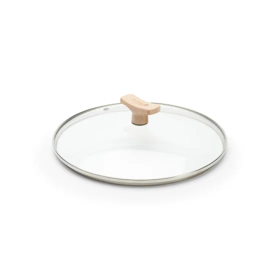Couvercle en verre universel avec pontet bois Ø24cm