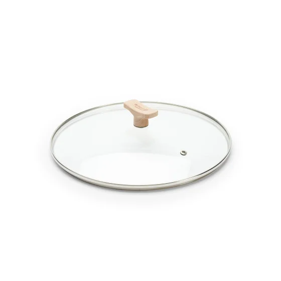 Couvercle en verre universel avec pontet bois Ø28cm