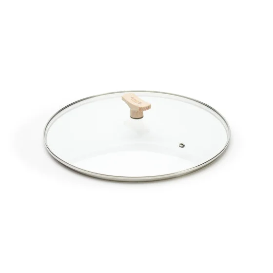 Couvercle en verre universel avec pontet bois Ø32cm