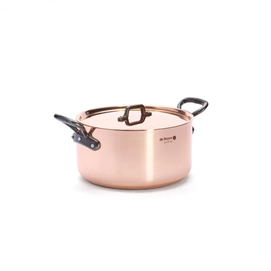 Faitout en cuivre INOCUIVRE Ø16cm avec couvercle & anses fonte d'acier