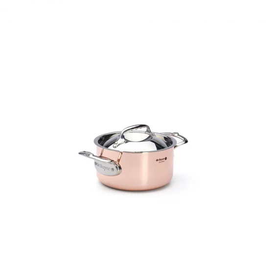 Faitout en cuivre avec couvercle inox PRIMA MATERA Ø16cm - anses inox