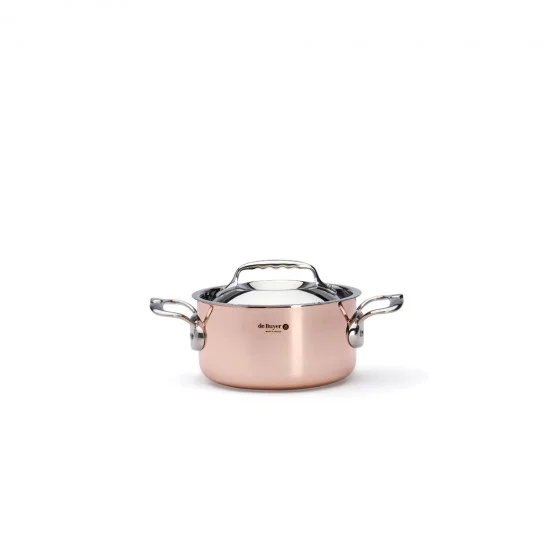 Faitout en cuivre avec couvercle inox PRIMA MATERA Ø16cm - anses inox