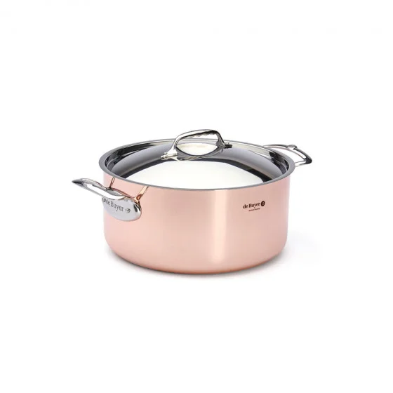 Faitout en cuivre avec couvercle inox PRIMA MATERA Ø28cm - anses inox