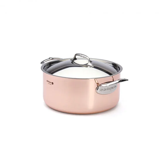 Faitout en cuivre avec couvercle inox PRIMA MATERA Ø28cm - anses inox
