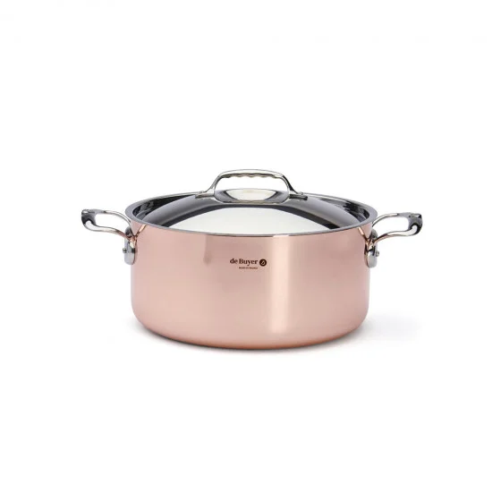 Faitout en cuivre avec couvercle inox PRIMA MATERA Ø28cm - anses inox