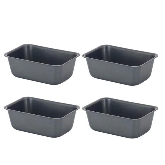 Lot de 4 mini moules à cake acier antiadhésif 9,5x6cm H.4cm