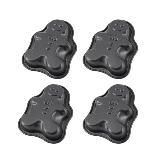 Lot de 4 mini moules bonhomme de pain d'épices acier antiadhésif
