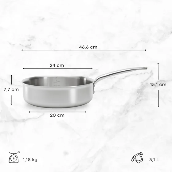 Sauteuse bord droit en inox ALCHIMY Ø24cm