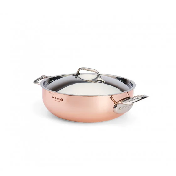 Sautoir bombé en cuivre avec couvercle inox PRIMA MATERA Ø28cm - anses inox