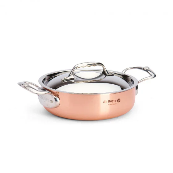 Sautoir en cuivre avec couvercle inox PRIMA MATERA Ø20cm - anses inox